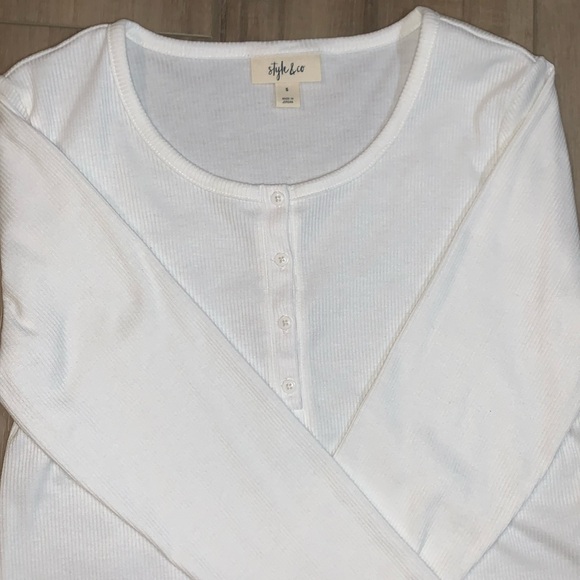 Soft Henley Long Sleeve Tops in White and Gray - Picture 11 of 15